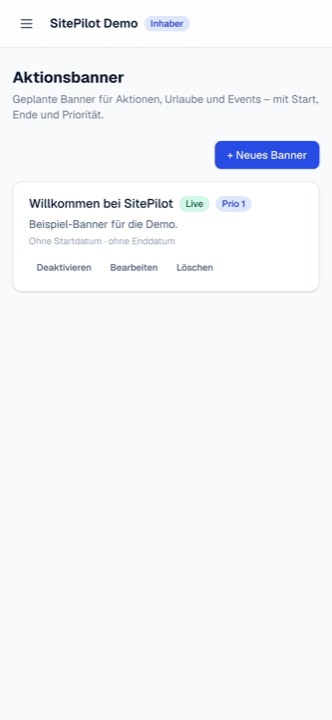 Aktionsbanner in SitePilot verwalten